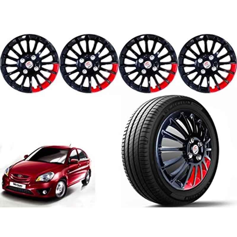Auto Pearl 4 Pcs 14 inch Polypropylene Black & Red Press Type Car Wheel Cover Set with Retention Ring for Hyundai Verna Transform T2 2011