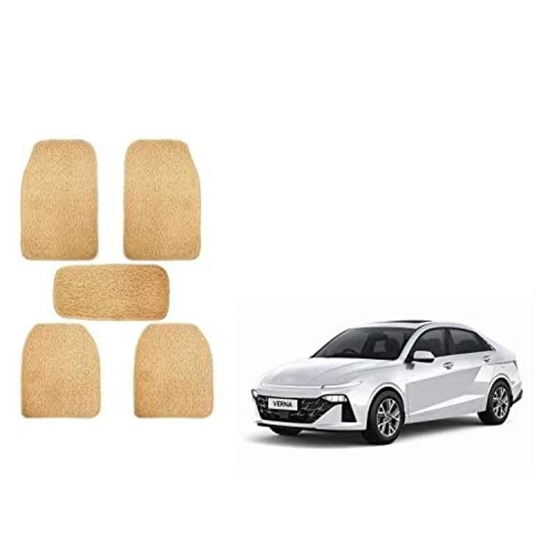 Kozdiko 5 Pcs Beige Heavy Duty Anti-Slip Noodle Nomad Style Car Floor Mat Set for Hyundai New Verna (2023-Present)