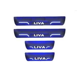 Car Accessories Hub 4 Pcs Acrylic Black Sill Scuff Plate Set with Blue LED for Toyota Liva All Model