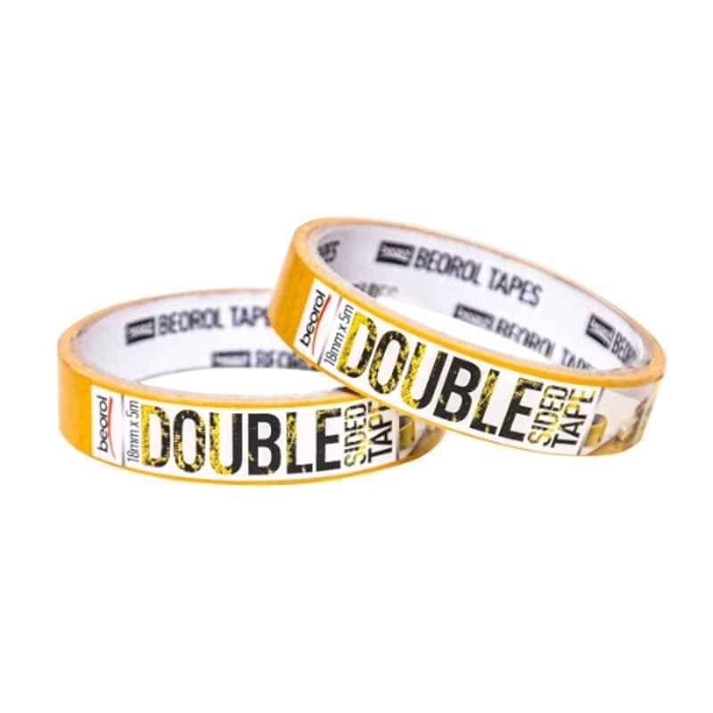 Beorol 5mx18mm Siliconized Paper & Polypropylene Yellow & White Double Sided Tape, DT18x5