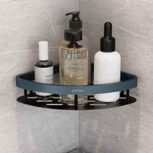 Plantex Self Adhesive Corner Shelf for Bathroom Wall/Aluminium & Stainless Steel Corner Rack/Storage Organizer/Bathroom Accessories Set- 8x8 inch, Cadet Blue & Black