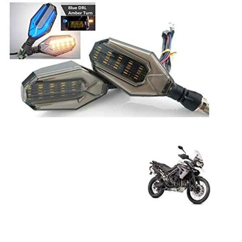 Kozdiko 4 Pcs Plastic Front & Rear U Shape Dual Color DRL LED BIke Indicator Set for Triumph Tiger 800 XCX