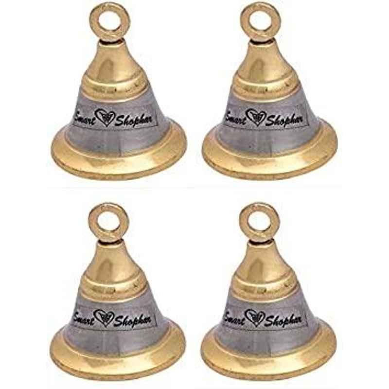 Smart Shophar 1.5 inch Brass Gold Silver Jingle Decorative Bell, SHD20BL-BELL-GS1.5-P4 (Pack of 4)