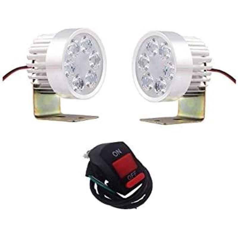 AOW LED Small Round Auxiliary Bike Fog Lamp Light Assembly White Set of 2 with Switch Universal for All Bikes T 9