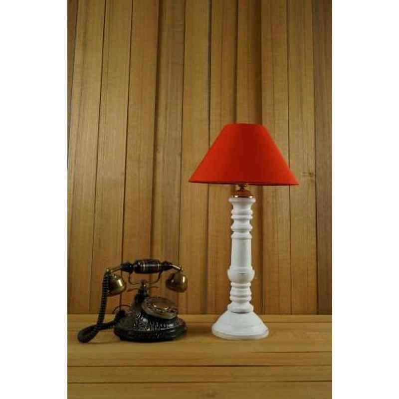 Tucasa Mango Wood White Table Lamp with 10 inch Polycotton Orange Pyramid Shade, WL-105