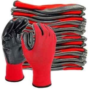 Swavind Nitrile Red & Black Latex Coated Hand Safety Gloves, Size: Free (Pack of 15)