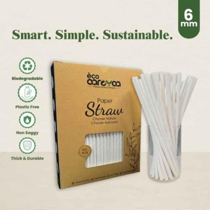 Eco Aaroyaa 6mm White Paper Straw (Pack of 50)