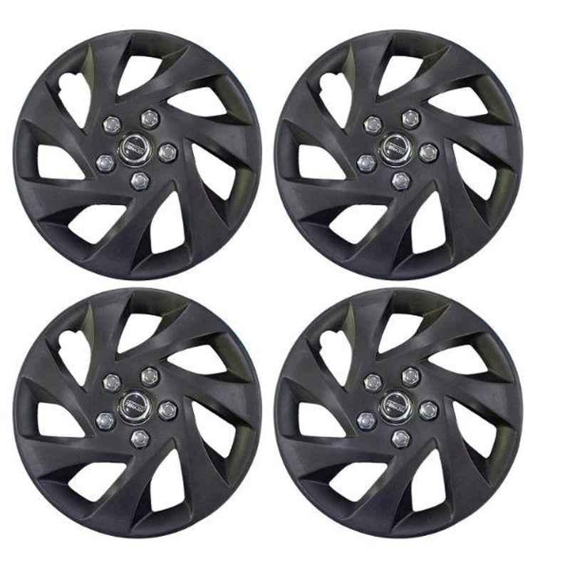 Hotwheelz 4 Pcs 14 inch Matte Black Sporty Wheel Cover with Rings Set for Nissan Sunny