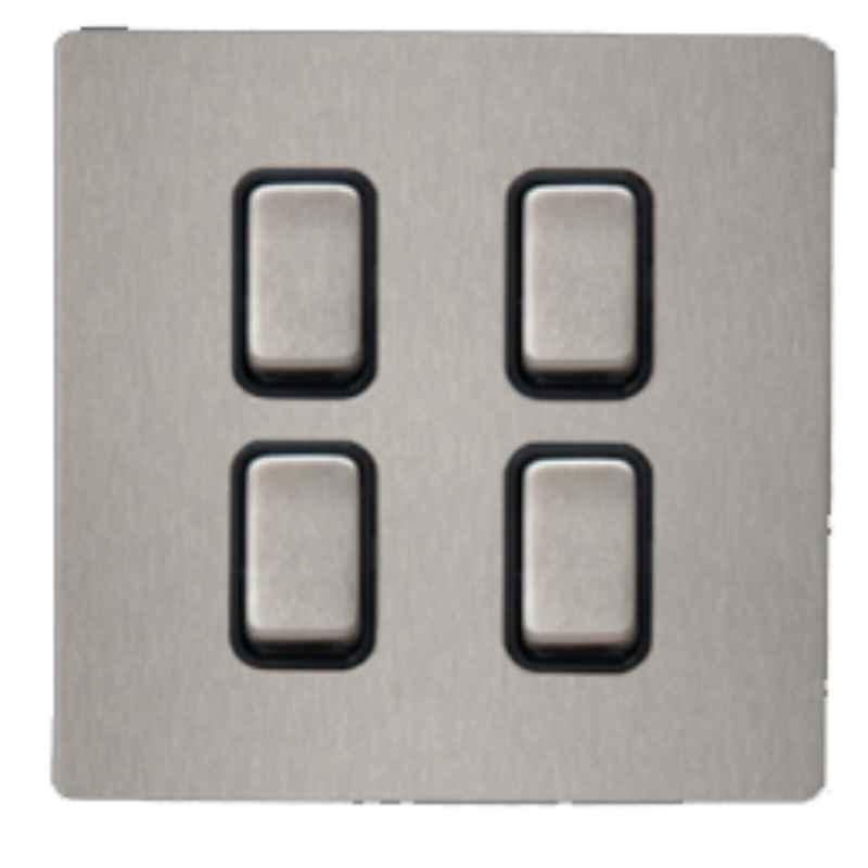 RR Vivan Metallic 10A Brushed Stainless Steel 4-Gang 2-Way Switch with Black Insert, VN6699M-B-BSS
