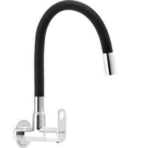 Prestige Prime Brass Chrome Finish Black Wall Mounted  Flexible Kitchen Sink Cock with Wall Flange