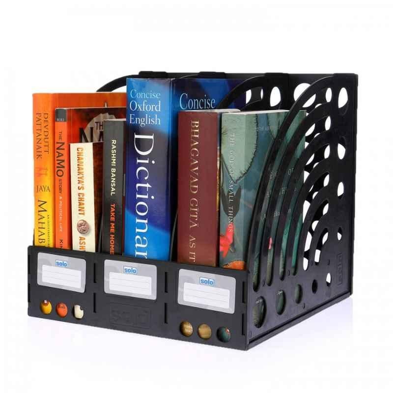 Solo XL Size Black 3 Compartment File & Book Rack, FS 301 (Pack of 8)