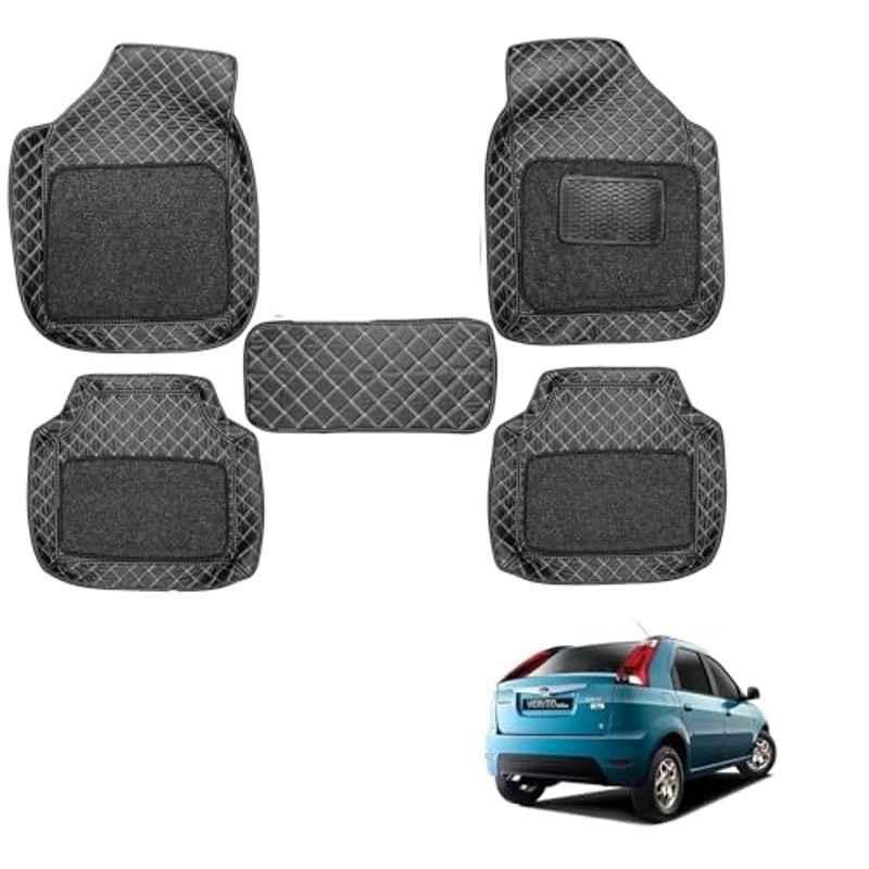 Kozdiko 5 Pcs Waterproof & Luxury 7D Black Leatherette Car Floor Mat Set for Mahindra Verito Vibe