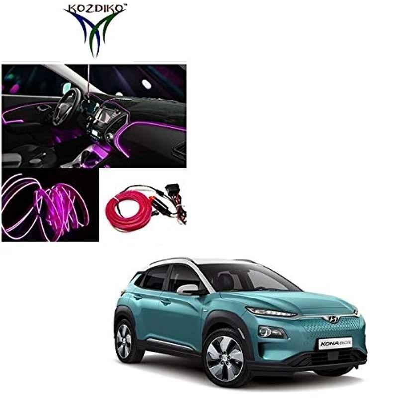 Kozdiko 12V 5m Pink Car Interior Decor Neon Strip Light for Hyundai Kona Electric