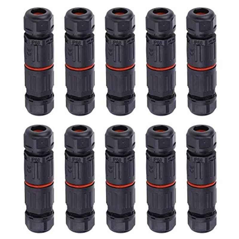 Walfront 0.5-2.0 Sqmm 16A 300V 3 Pin Nylon & Copper Waterproof Electrical Cable Connector (Pack of 10)