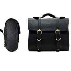AllExtreme EXSSBS1 Black Back Seat Square Leather Saddle Bag Storage Tool Pouch with 2 Strap Closure