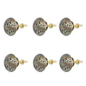 Mix & Match RaatRani 35mm Brass Black Handcrafted Round Cabinet Knob for Wardrobe, Drawer & Cupboard (Pack of 6)