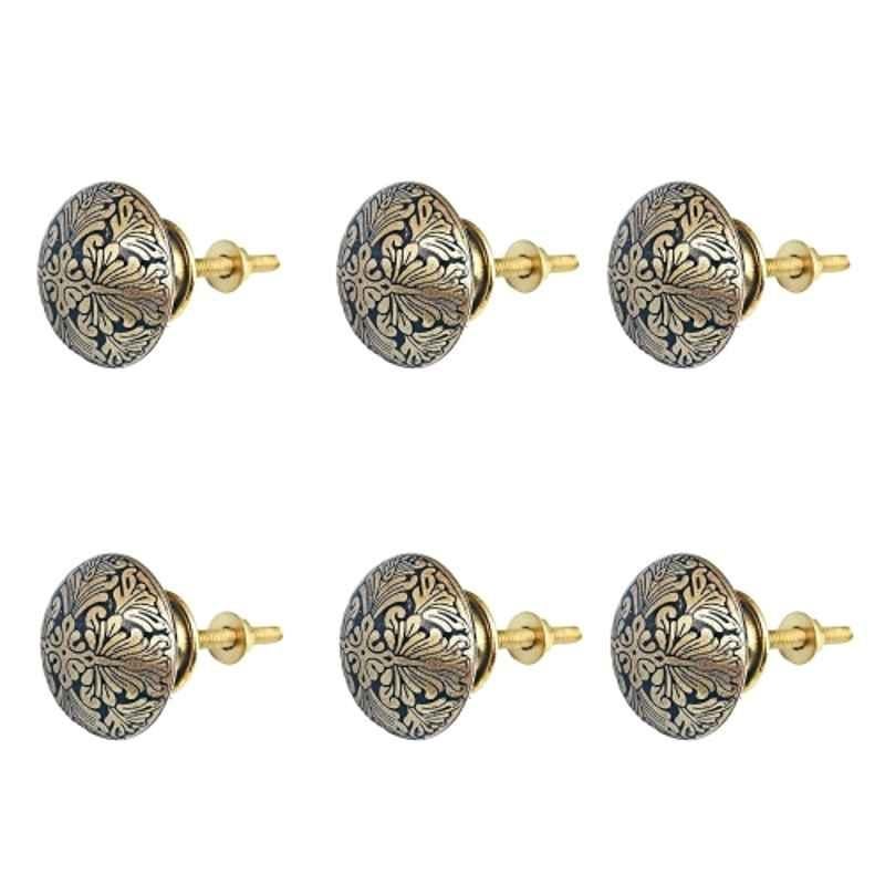Mix & Match RaatRani 35mm Brass Black Handcrafted Round Cabinet Knob for Wardrobe, Drawer & Cupboard (Pack of 6)