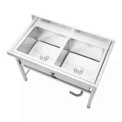 KitchenCraft Food Grade Stainless Steel 304 Rectangular Double Bowl Kitchen Sink with Pipe Undershelve for Commercial Restaurant