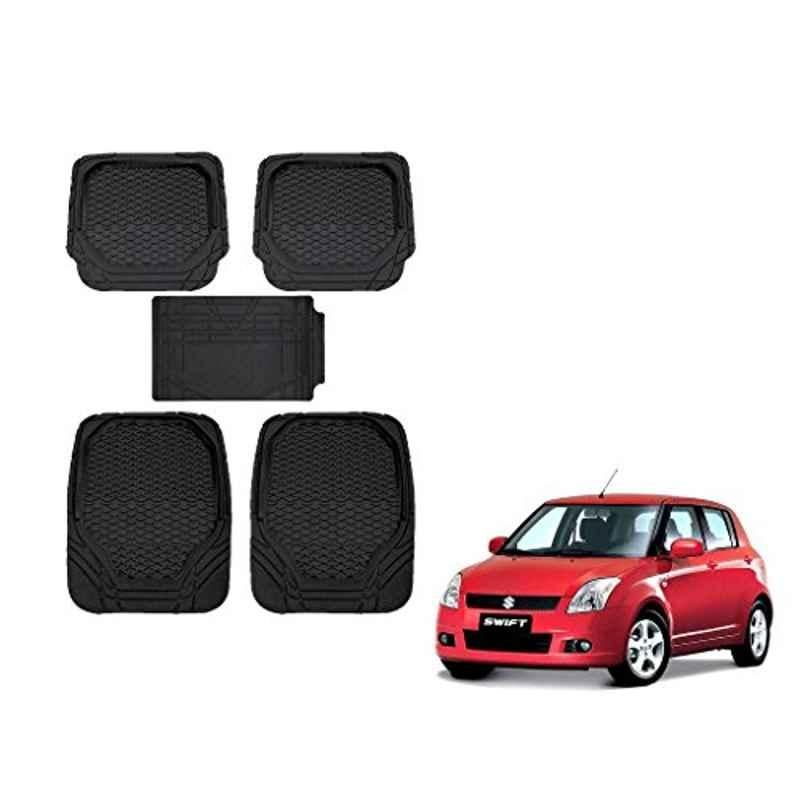 Kozdiko 8855TW 5 Pcs Rubber Black Rubber Car Mat Set for Maruti Old Swift