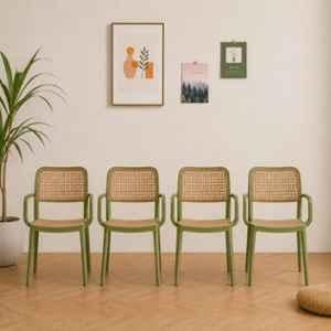 CELLBELL WeaveX Plastic Green Armrest Chair (Pack of 4)