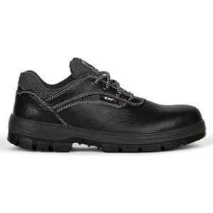 Perf Spike Low Buff Grain Leather Steel Toe Black Safety Shoes, Size: 8