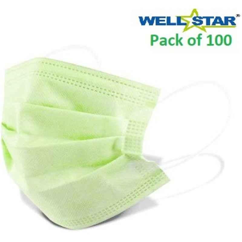 Wellstar 3 Layer Green Surgical Face Mask with Genuine Meltblown & Adjustable Nose Clip, COURFUL MASK-04 (Pack of 100)