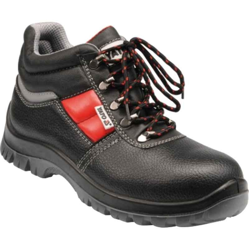 Yato Tolu Leather Middle Cut Steel Toe Black Safety Shoes, YT-80794, Size: 39