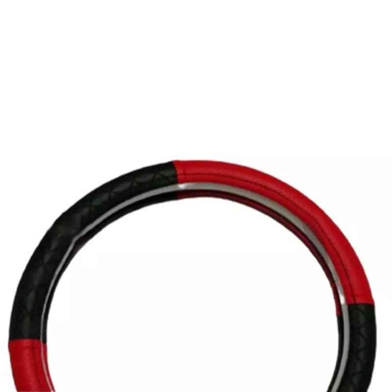 Cipher Leather Black & Red Steering Wheel Grip Cover, Size: Small