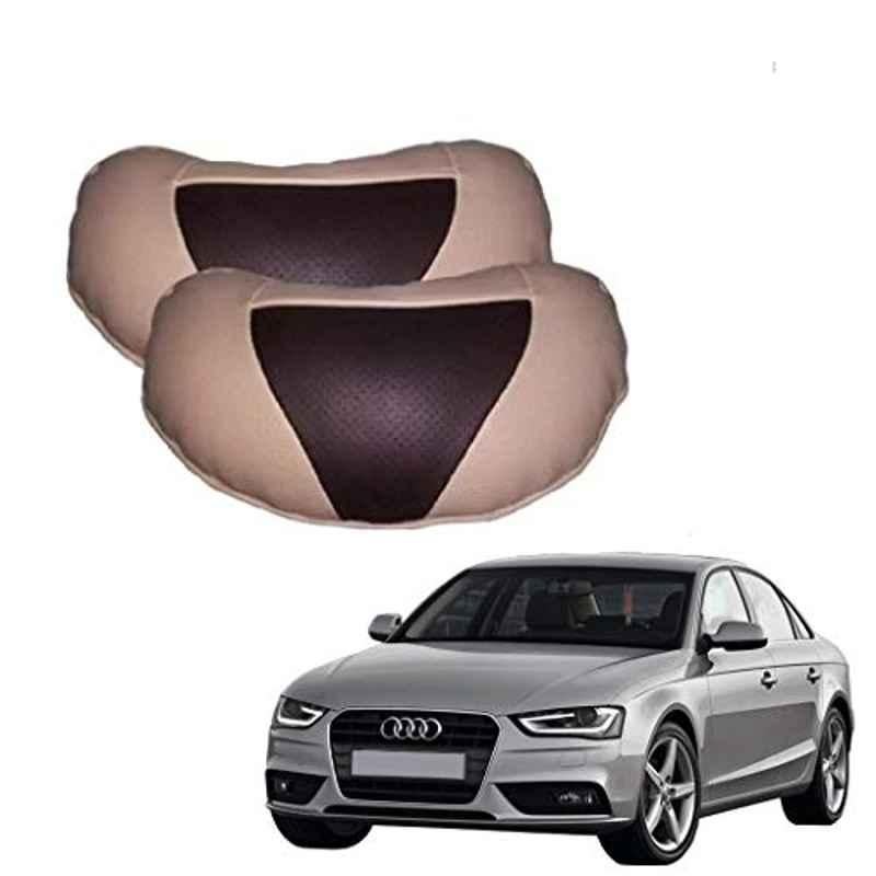 Kozdiko 2 Pcs Beige & Brown Car Neck Rest Cushion Pillow Set for Audi A4