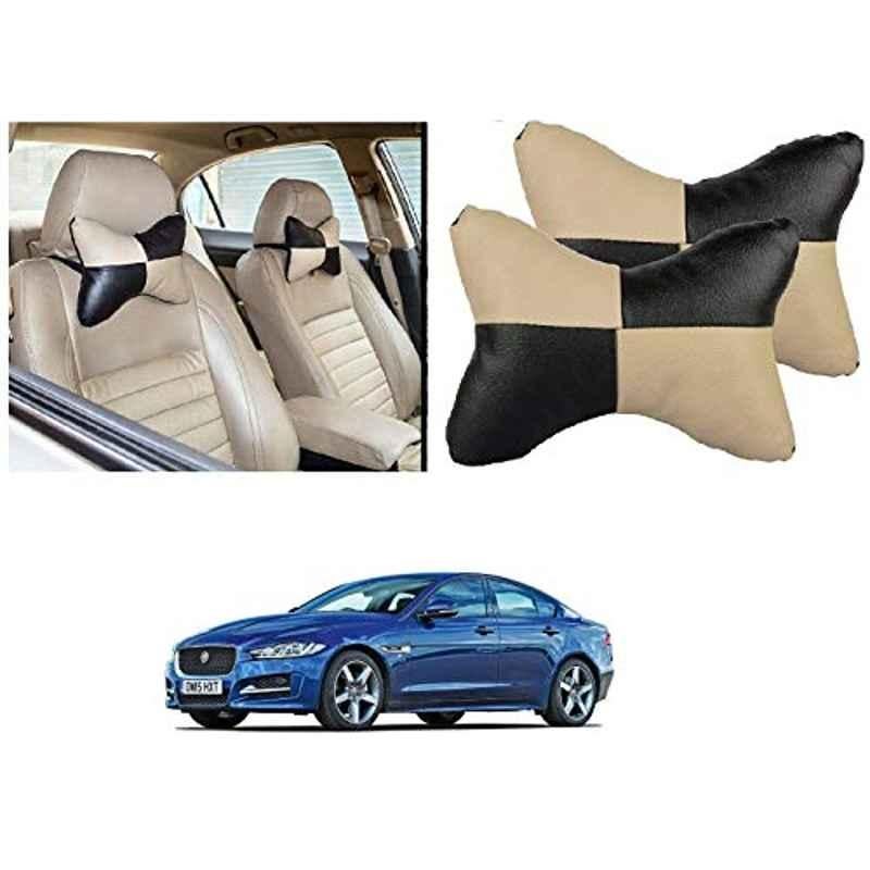 Kozdiko 2 Pcs Black & Beige Square Chess Design Car Neck Rest Pillow Set for Jaguar XE