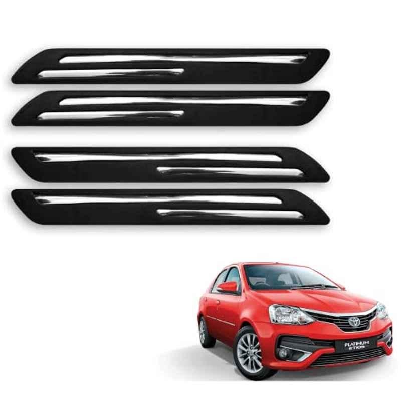 Kozdiko 4 Pcs Rubber Black Double Chrome Strips Car Bumper Protector Guard Set for Toyota Etios Platinum