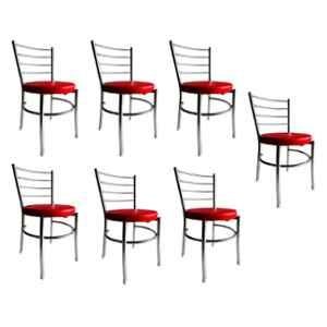 P P Chair Stainless Steel Chrome Finish Red Multipurpose Dining Chair with Leatherette Cushion (Pack of 7)