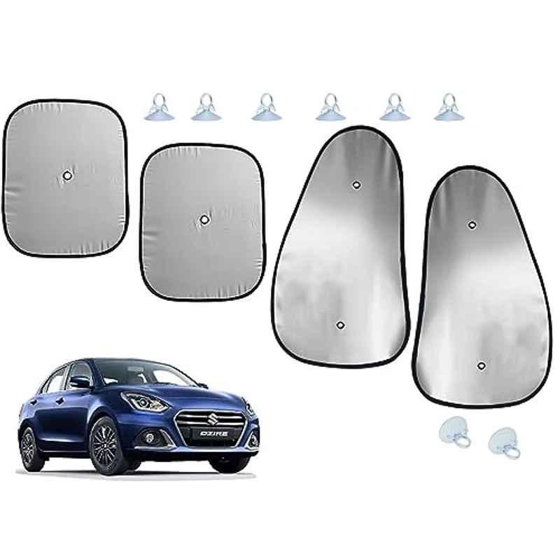 Auto Pearl 4 Pcs Polyester Black & Silver Window Side Sun Shade Set for Maruti Suzuki Swift Dzire 2022