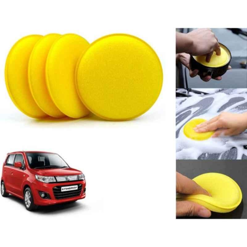 Auto Pearl Polyurethane Beige Washing & Waxing Polish Foam Sponge for WagonR Stingray 2013-2017 (Pack of 4)