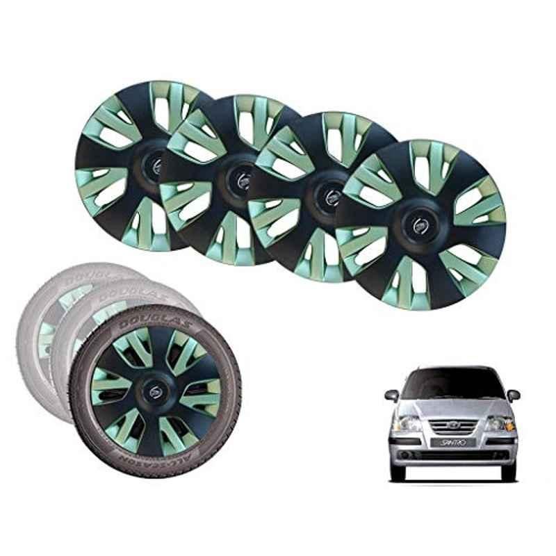 Auto Pearl 4 Pcs 13 inch ABS Black & Green Car Wheel Cover Set for Hyundai Santro