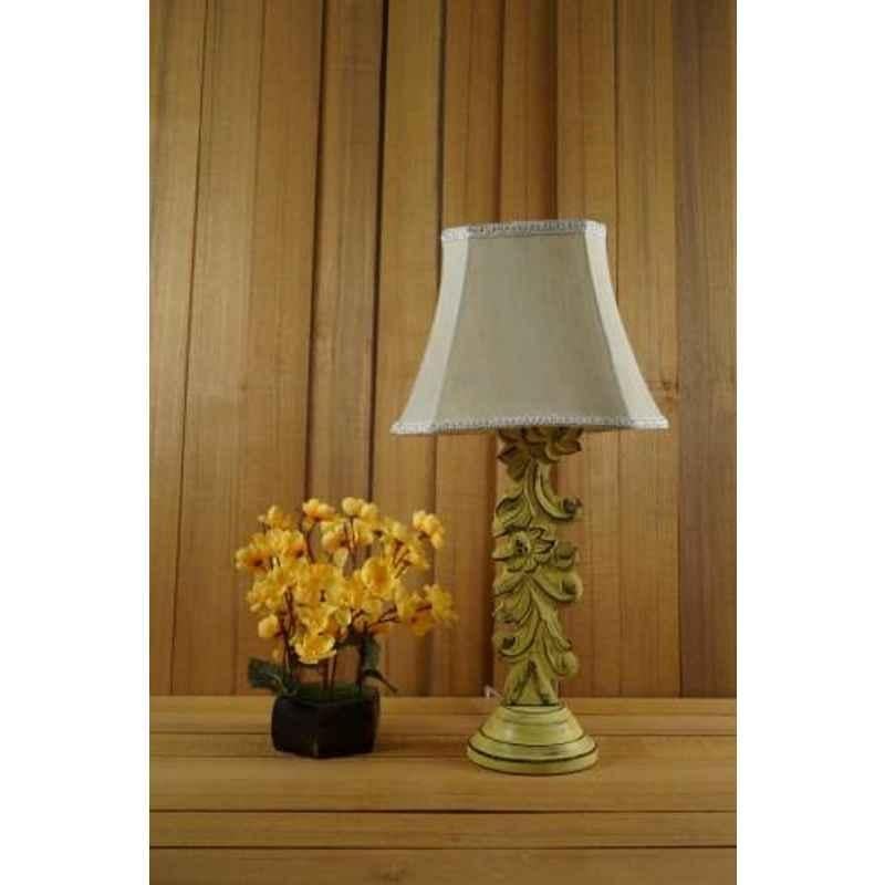 Tucasa Mango Wood Crushed Yellow Carving Table Lamp with 10 inch Polycotton Off White Square Shade, WL-75