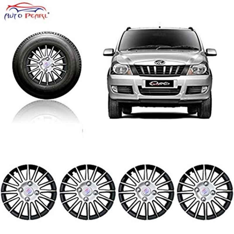 Auto Pearl 4 Pcs 15 inch ABS Silver & Black Press Fitting Wheel Cover Set for Mahindra Quanto