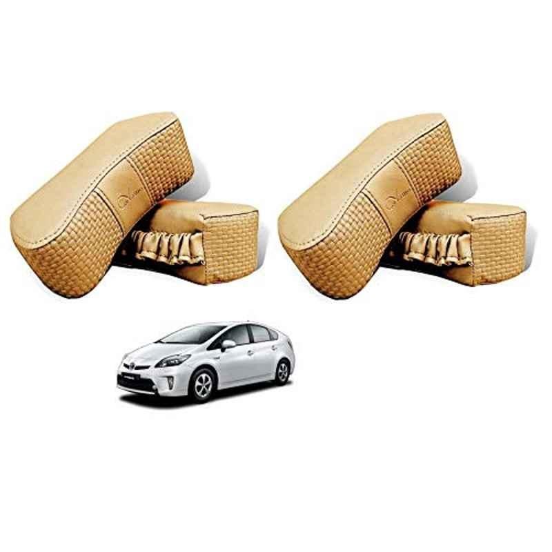 Kozdiko 4 Pcs CV Designer Beige Leatherite Neck Rest Car Cushion Pillow Set for Toyota Prius