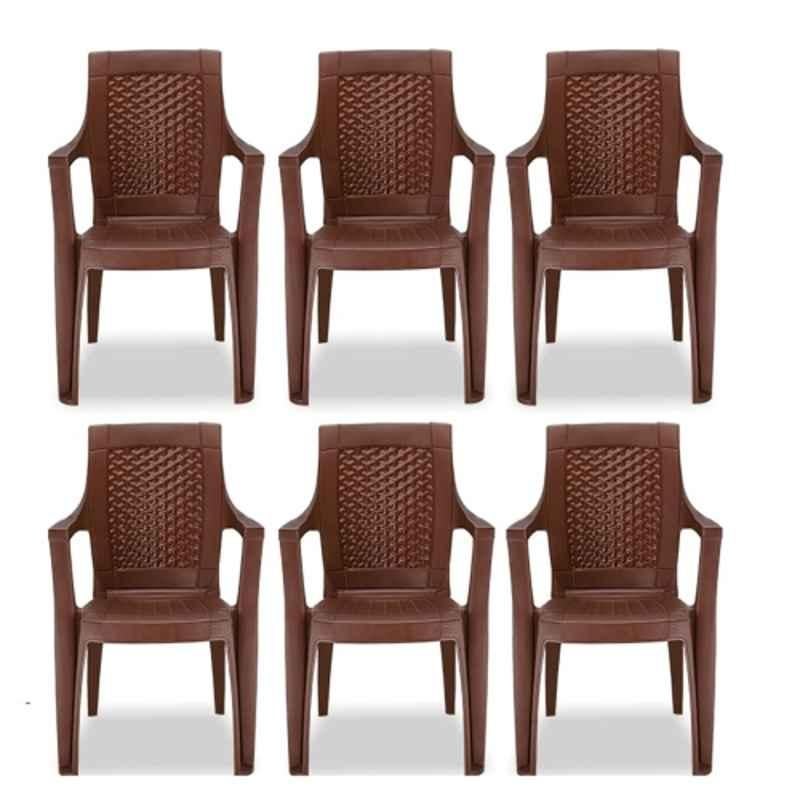 Maharaja Star 560x600x880mm Plastic Brown Armrest Chair for Home & Living Room (Pack of 6)