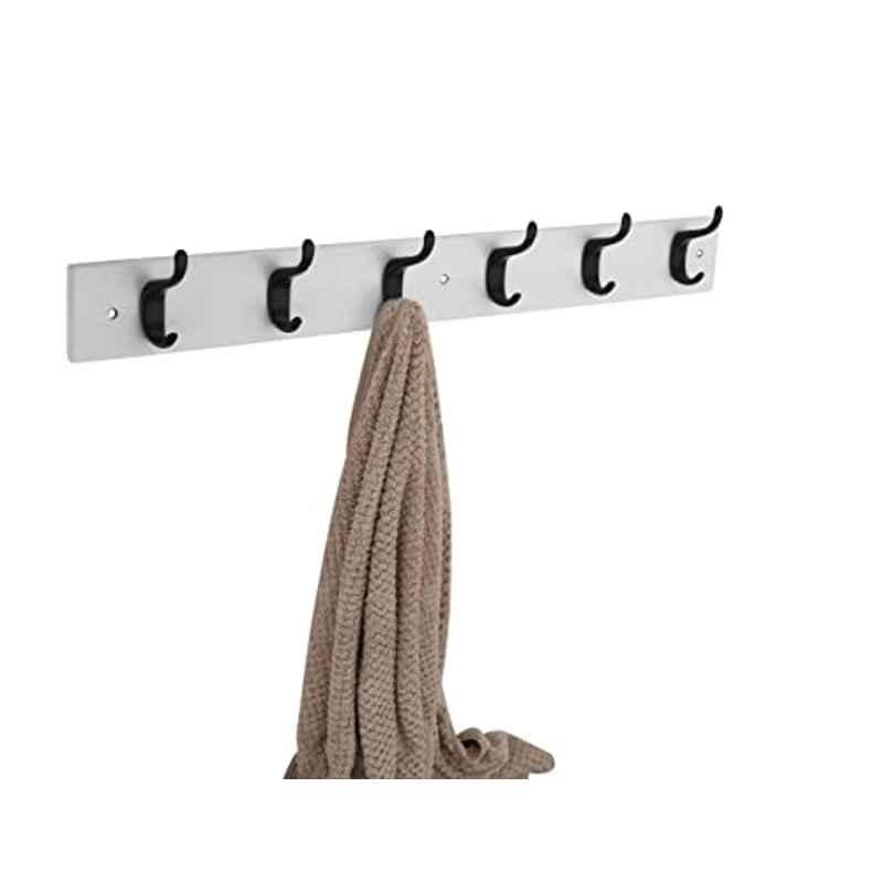 Screwtight 27x3 inch MDF & Zinc Black & White Wall Mounted Swan 6 Hook Rail