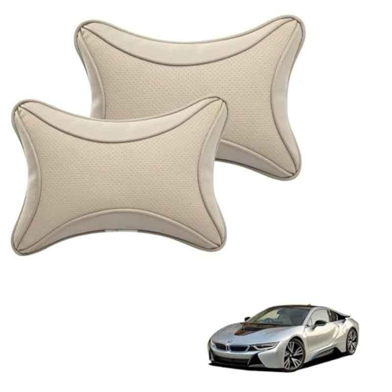 Kozdiko 2 Pcs Memory Foam & Polyester Beige Dots Car Neck Rest Pillow Set for BMW I8, XNVJVHGJFH138