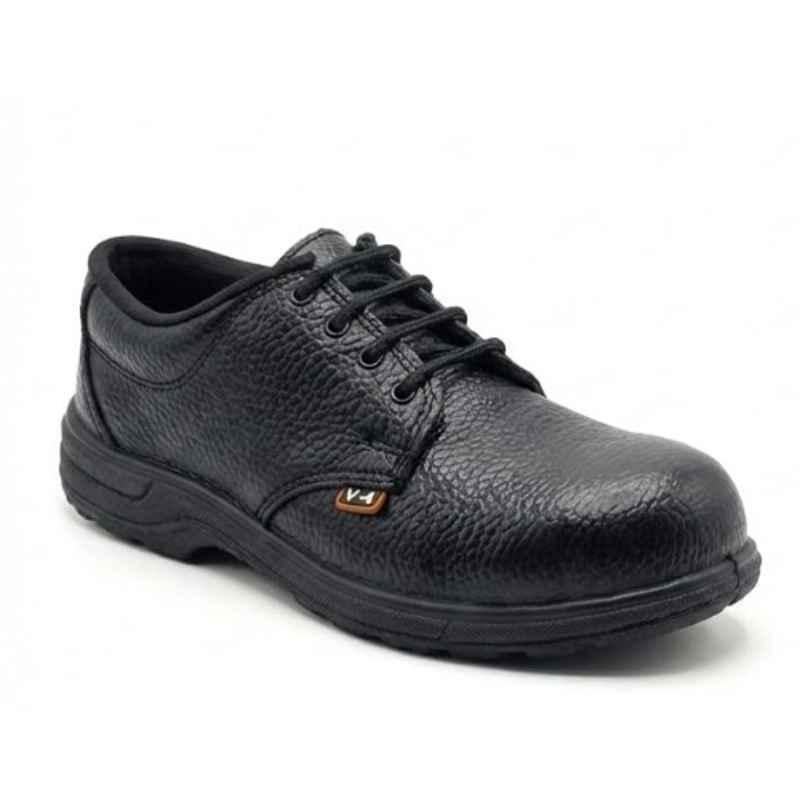 Hind Pro V-4 Barton Print Synthetic Leather PU Steel Toe Black Safety Shoe for Men, Size: 8