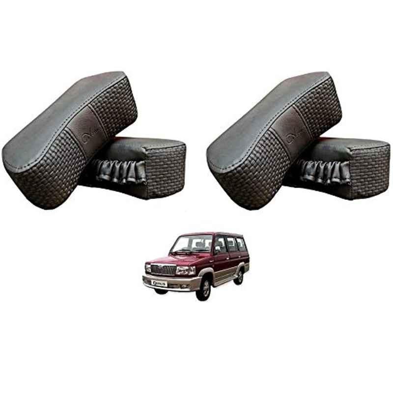 Kozdiko 4 Pcs CV Designer Grey Leatherite Neck Rest Car Cushion Pillow Set for Toyota Qualis