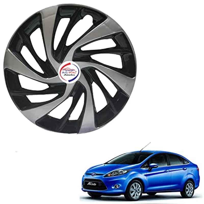 Auto Pearl 4 Pcs 14 inch ABS Black & Silver Hubcap Wheel Cover Set with Retention Ring for Ford Fiesta ERSB03