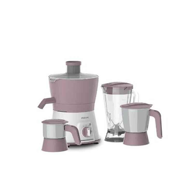 Philips 600W White & Lilac Juicer Mixer Grinder with 3 Jars, HL7581