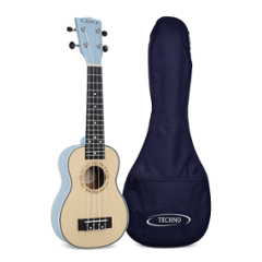 Techno 21 inch Linden Wood Matt Finish Sky Blue Soprano Ukulele with Carry Bag