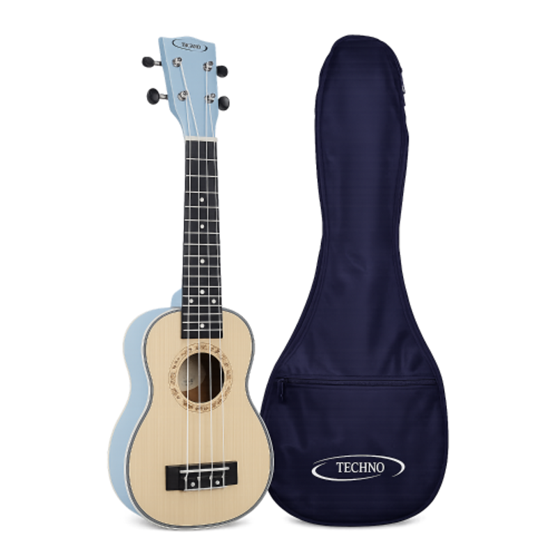 Techno 21 inch Linden Wood Matte Finish Sky Blue Soprano Ukulele with Carry Bag