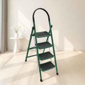 Plantex Hercules Pro 4-Step Foldable Ladder for Home with 150kg Load Capacity/Heavy-Duty Steel Ladder/Anti-Slip Wide Step/Strong, Stable & Multi-Purpose Green