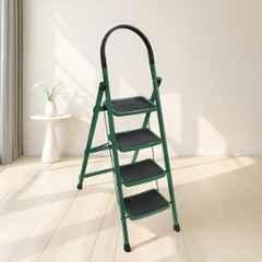 Plantex Hercules Pro 4-Step Foldable Ladder for Home with 150kg Load Capacity/Heavy-Duty Steel Ladder/Anti-Slip Wide Step/Strong, Stable & Multi-Purpose Green