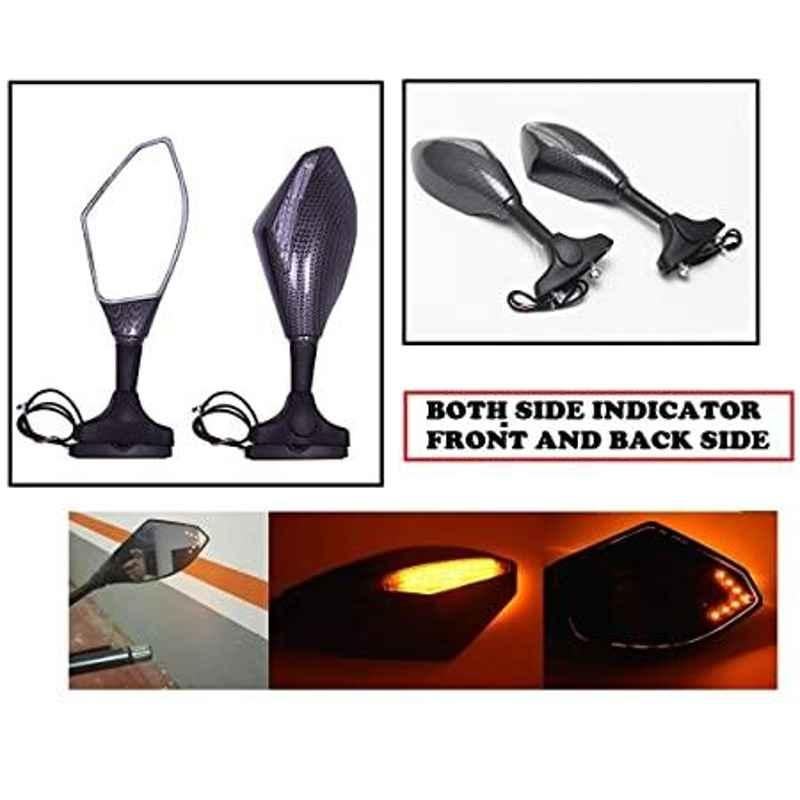 AOW Rear View Side Glass Mirror with Amber LED Turn Signal Indicator